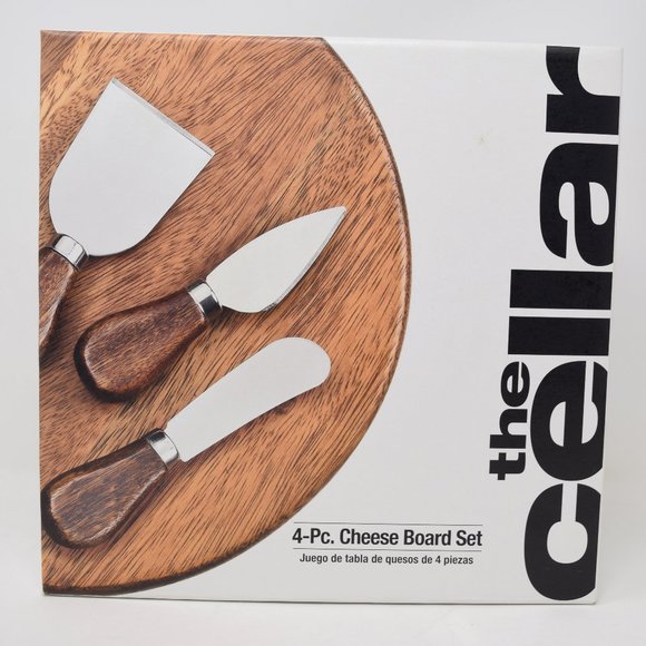 Macys Cellar Cheese Board Set Charcuterie Acacia Wood 3 Knives Party Appetizer - Picture 1 of 16
